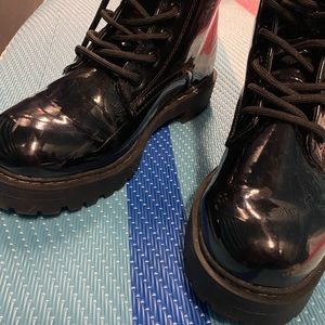 H&M black patented leather hi boots women size 7  combat sole 100% worn once
